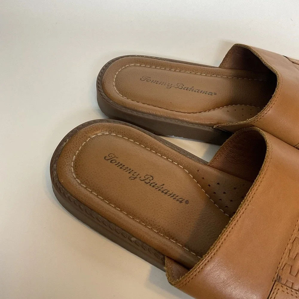 Tommy Bahama‎ Gennadi Palms Slide Sandals Men's Sz 11 Brown Textured Leather